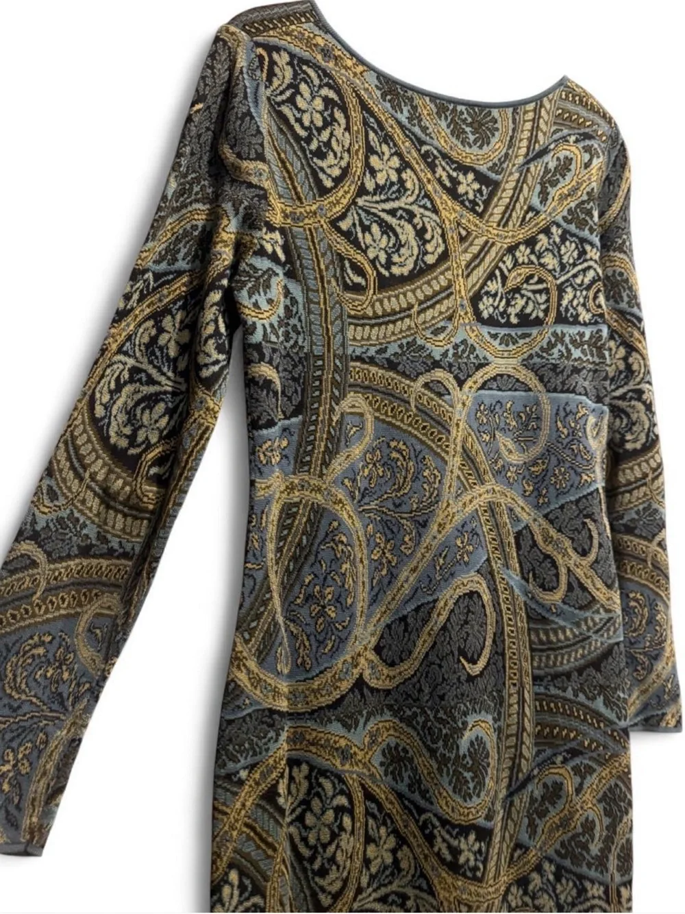Peruvian Connection Kashmiri Long-Sleeve Paisley Sheath Dress Medium Pima Cotton